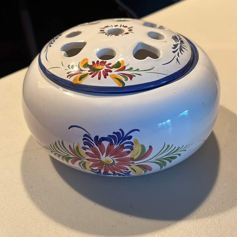 Hand-Painted Floral Ceramic Potpourri Holder or flower frog